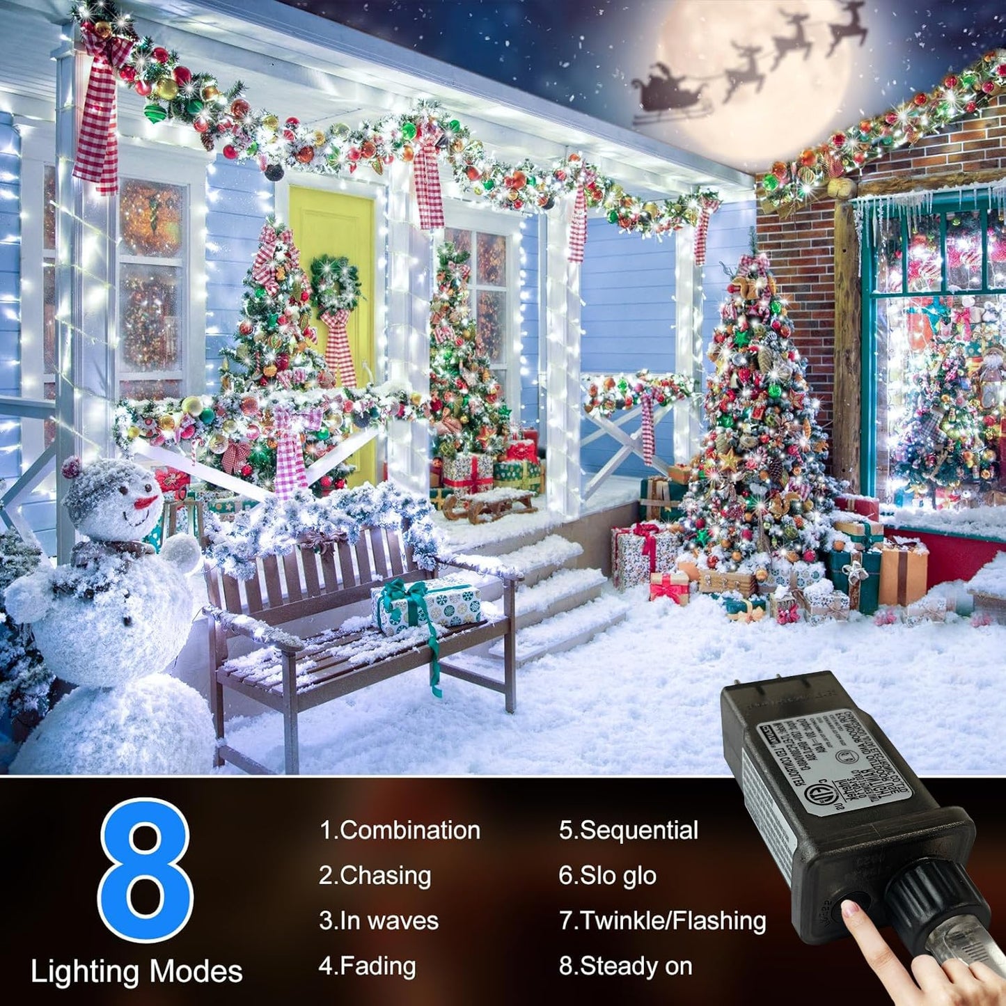 FLVOECN 1200LED Christmas Lights Outdoor Decorations 8 Modes & Memory Timer Christmas Lights with Plug Waterproof Fairy String Lights for Xmas Home Holiday Decor (Cool White, 392 FT 1200 LED)