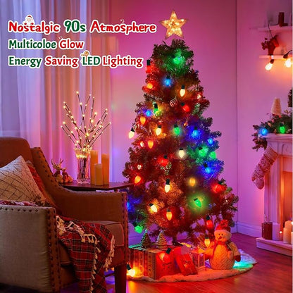 50 Feet C7 LED Christmas Lights Outdoor Multicolor Christmas Lights with 50 + 5 LED C7 Bulbs - for Holiday Xmas Decorations - Light Up House Stairs Porch Tree Yard Decor, Energy Efficient 0.6W = 7W