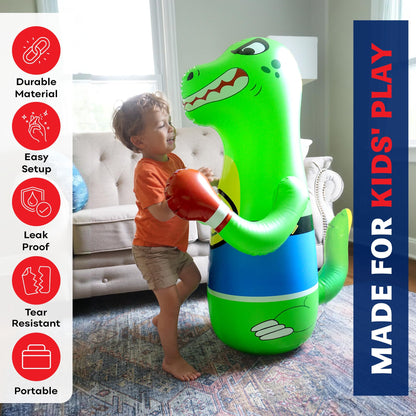 Preferred Toys 47" Inflatable Dinosaur Punching Bag for Kids - Durable Blow Up Kids Punching Bag with Bounce Back Base - Inflatable Indoor Outdoor Active Toddler Bop Play Toy - Green