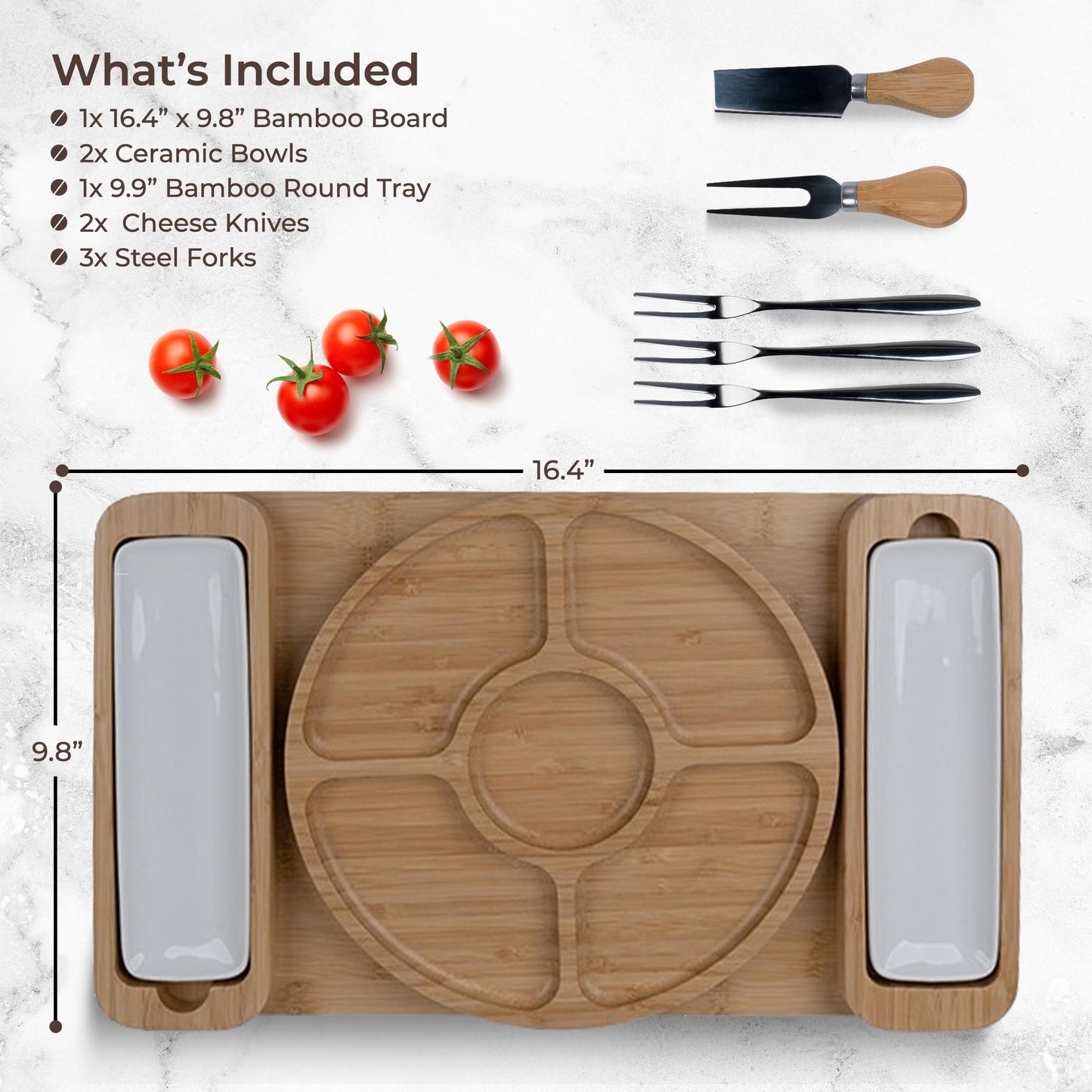 Charcuterie Board Gift Set - Bamboo Cheese Board & Serving Tray for Meat, Cheese, Crackers, Fruit - Large Wooden Charcuterie Boards for Parties - Wedding Gift, Housewarming, Gifts for Women & Couples