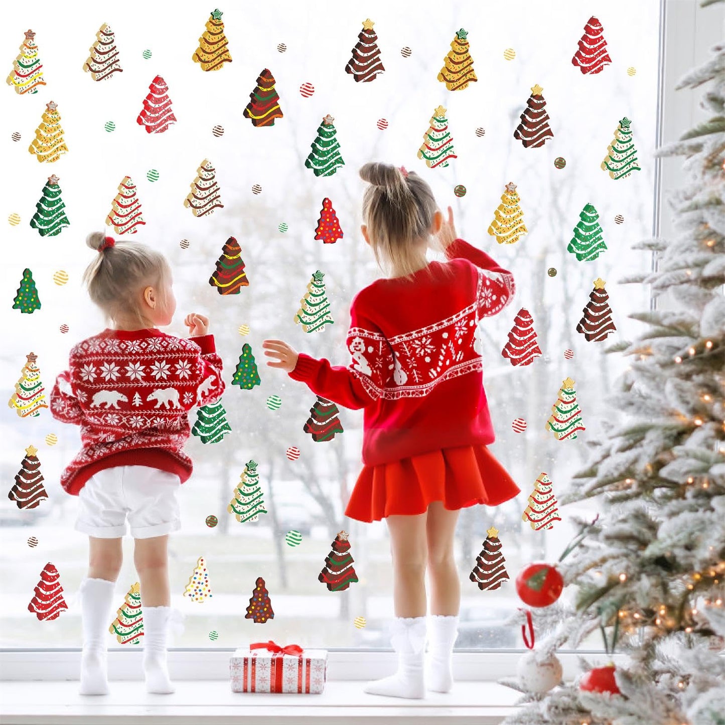 Christmas Small Tree Wall Stickers Christmas Candy Window Clings Stickers Double Sided Candy Cane Xmas Window Decals Pine Tree Holiday Window Decorations Christmas Party Supplies