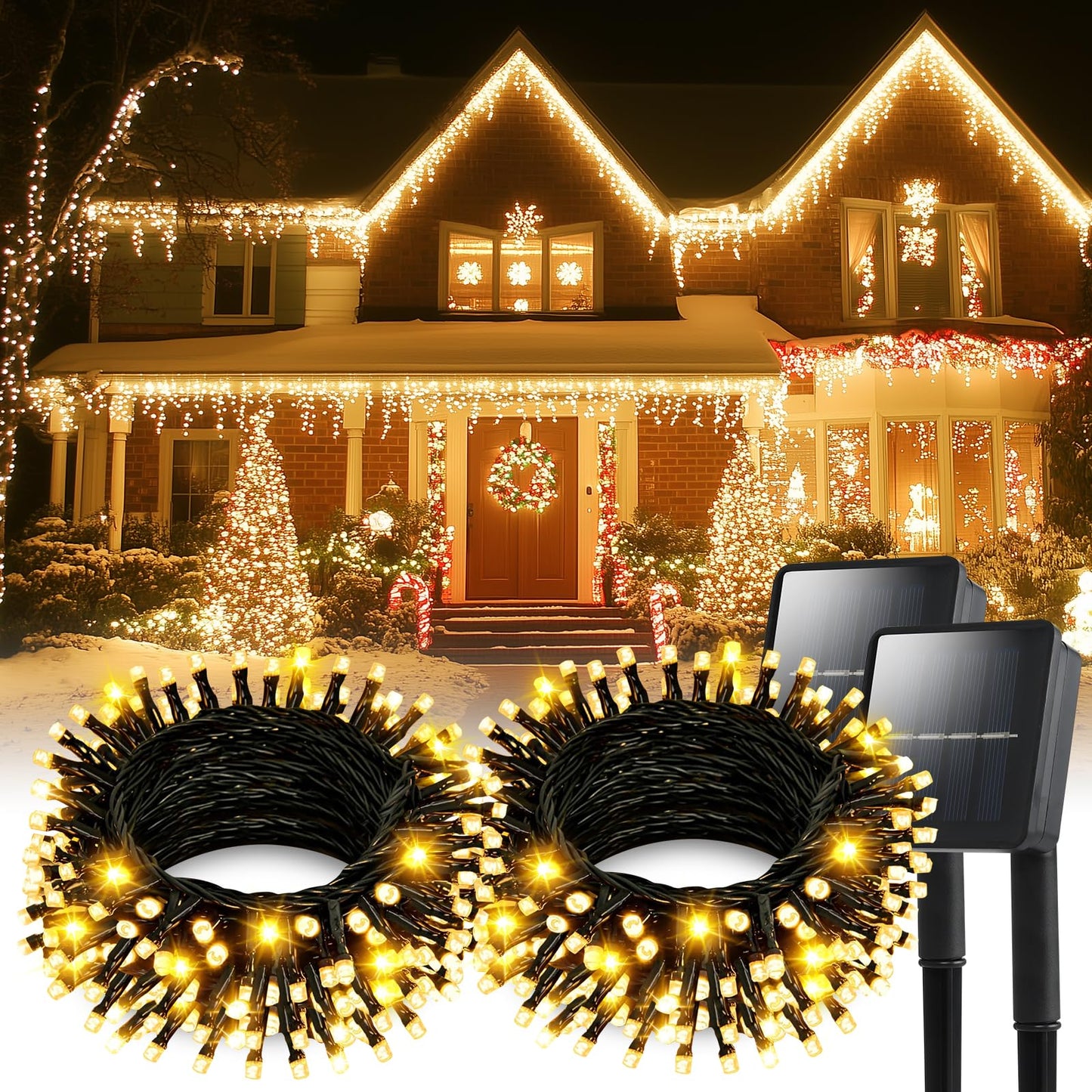 Solar String Lights Outdoor 2 Pack 50FT 100 LED Waterproof Fairy Lights, 8 Modes Solar Powered Twinkle Lights for Garden Patio Backyard Trees Summer Party Wedding Warm White