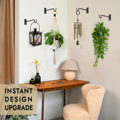 RTZEN Plant Hangers Outdoor or Indoor - Wrought Iron Metal Hanger Indoor Hook - Heavy Duty Wall Bracket Hooks for Hanging Plants Baskets Lanterns Wind Chimes - 2 Pack (Black Shepherds Hooks)