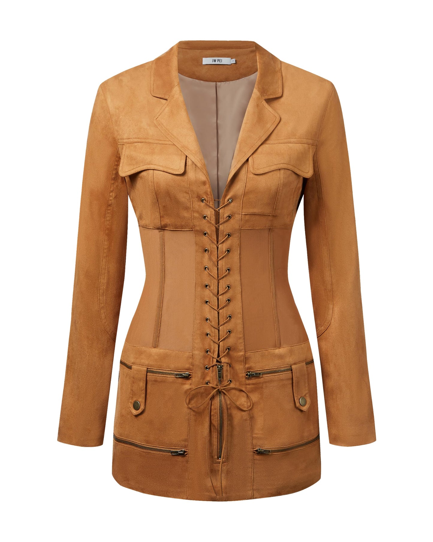 JW PEI Women's Faux Suede Corset Jacket Mini Dress - Camel