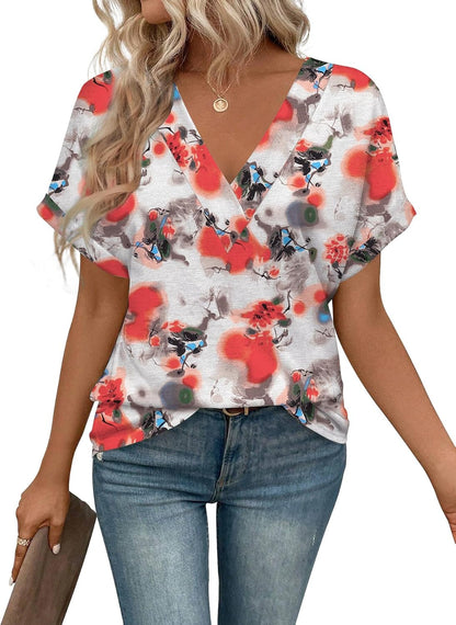 T Shirts Short Sleeve V Neck Tees Womens Tops Beach Vacation Fashion Clothes 2025 Casual Summer Spring Fall Outfits