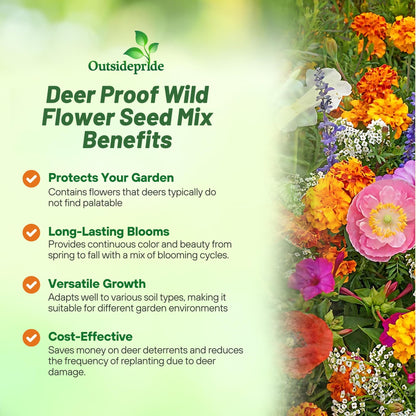 Outsidepride Deer Proof Wildflower Seed Mix - 1 lb. Colorful Blend of Easy to Grow, Drought-Tolerant Annual & Perennial Wildflower Seeds for a Deer-Free,Vibrant Meadow & Pollinator-Friendly Garden
