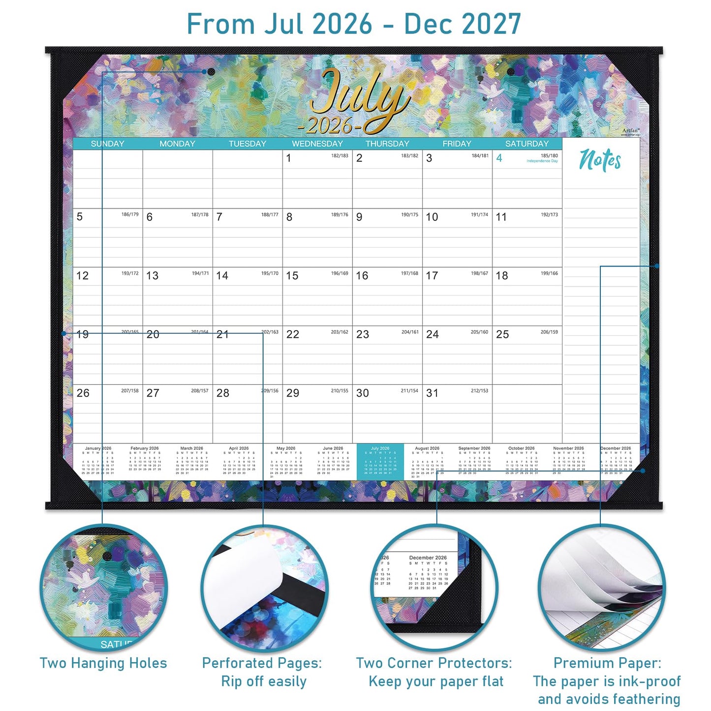 2026-2027 Desk Calendar - Large Desk Calendar 2026-2027, Jul 2026 - Dec 2027, 22" x 17", 26-27 Calendar Large 18 Months with Corner Protectors + Large Ruled Blocks, Desk Pad, To-Do List & Notes