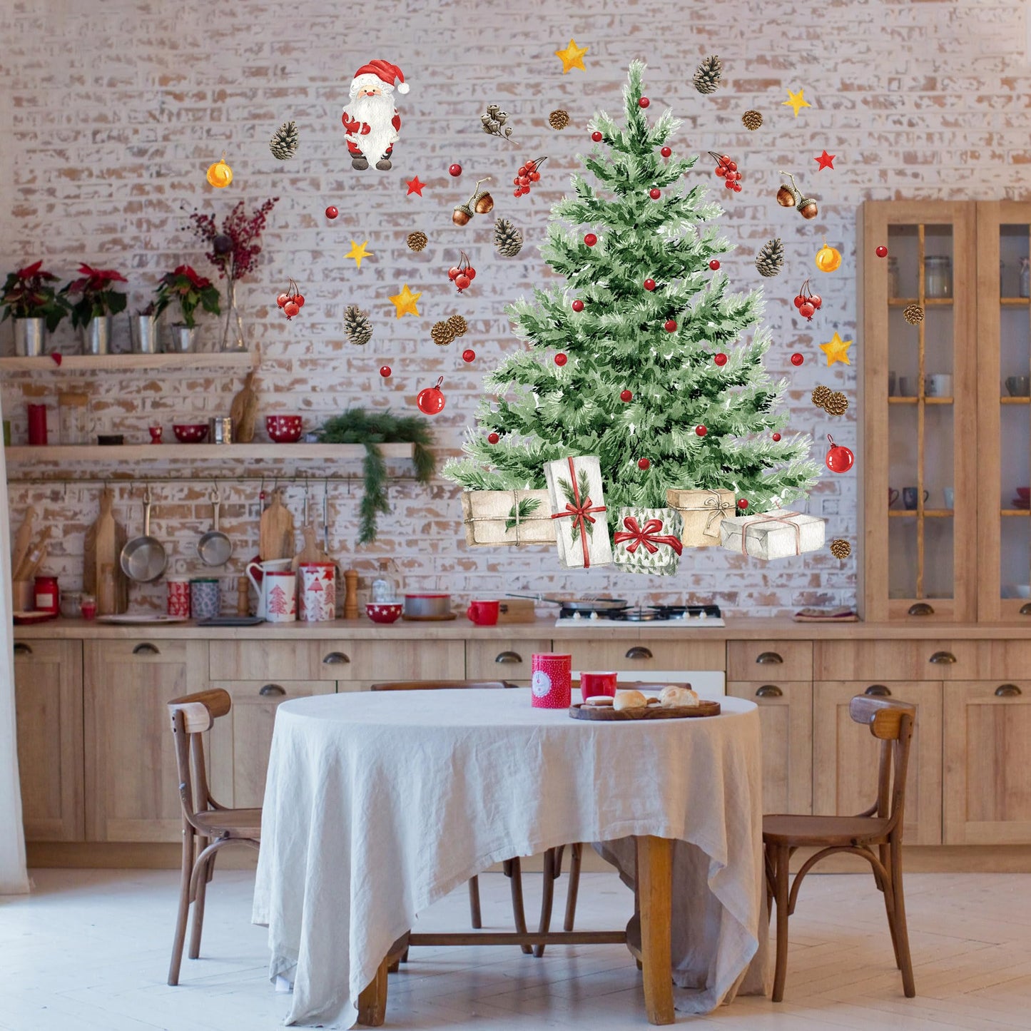 Augisteen Large Christmas Tree Wall Decals Merry Christmas DIY Watercolor Wall Stickers Peel and Stick Removable Xmas Tree Giant Stickers Bathroom Bedroom Living Room Offices Home Decor