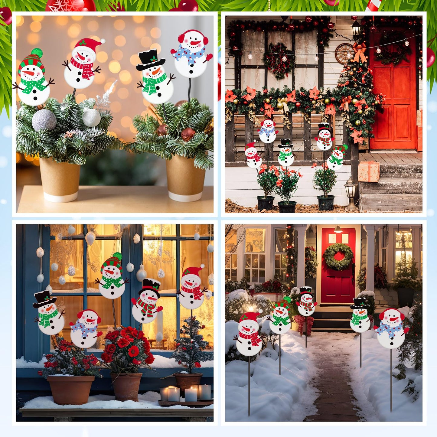 Roowest 5 Pack 12'' H Metal Winter Yard Stakes Outdoor Decorations Snowman Garden Signs Christmas Potted Plant Stakes for Holiday Winter Home Lawn Garden Porch Walkway Party Decor
