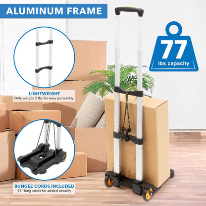Mount-It! Luggage Cart with Wheels Foldable | Strong, Compact Luggage Cart Holds 77 Pounds - Carry Boxes, Backpacks and Luggage Smoothly with Our Folding Luggage Cart