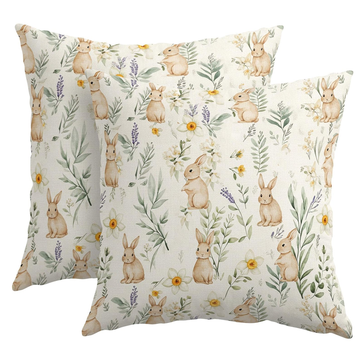 Kawani Easter Spring Pillow Covers 18X18 Inch Bunny Floral Botanical Green Leaf Rabbit Decorative Pillow Cases Set of 2 Holiday Farmhouse Throw Pillows for Sofa Couch Outdoor