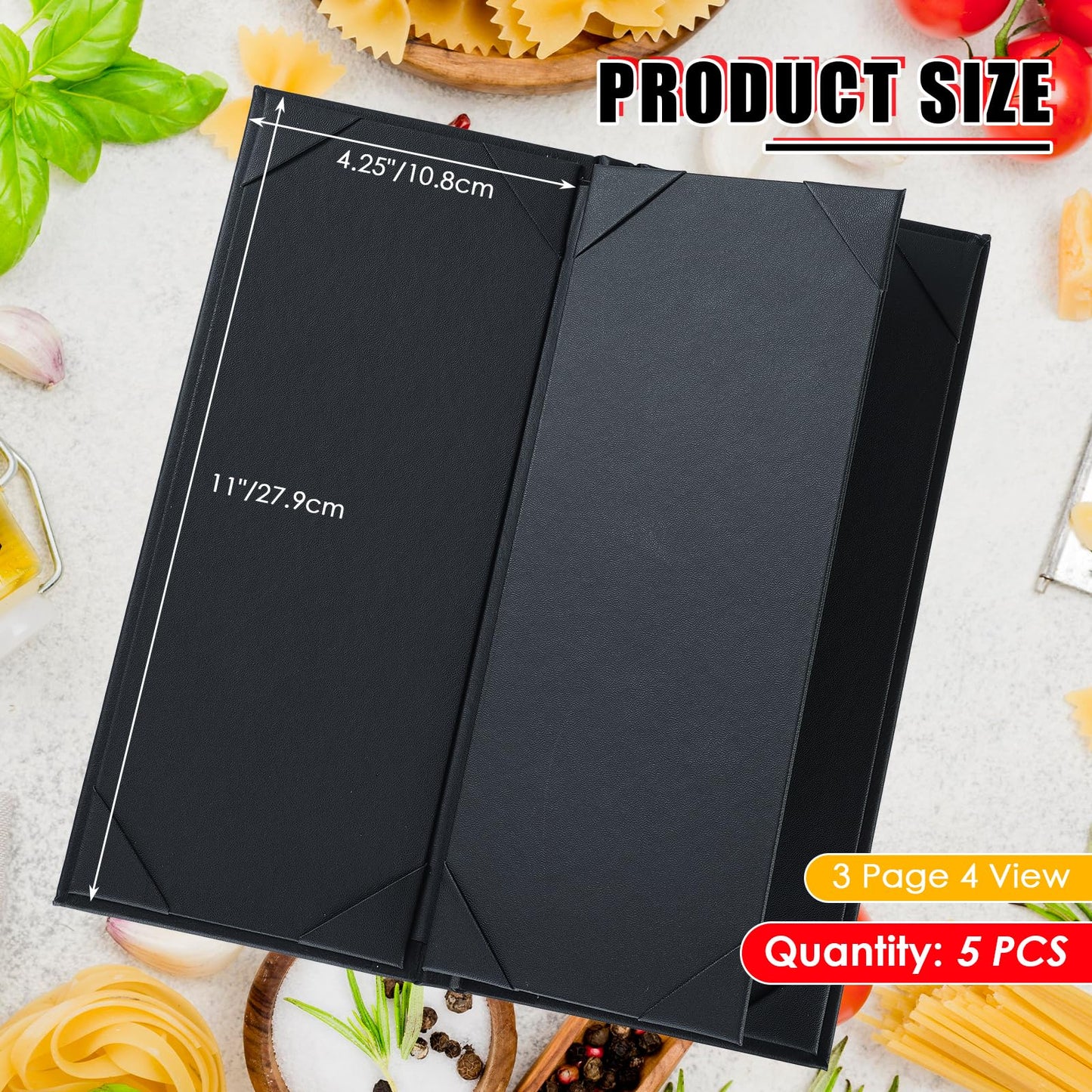 NATGAI 5 PCS 4 View Menu Covers 4.25" x 11", PU Leather Menu Cover Menu Holders, Waterproof Double View Restaurant Menu Covers, Fit for Restaurant Bar Cafe Hotel Wine List (4 View, 4.25"x11")