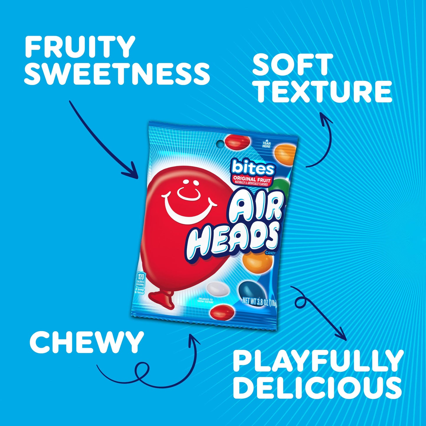 Airheads Candy Bites, Chewy Candy Bags, Assorted Fruit Flavors Naturally and Artificially Flavored, 2 Ounces (18-Pack)