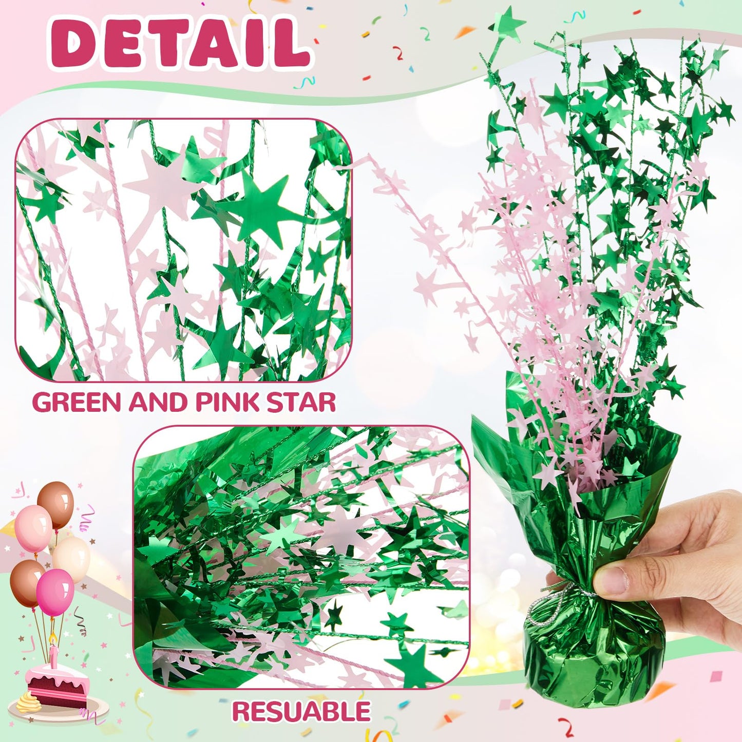 Geelin 6 Pack Pink and Green Witch Party Centerpieces, Metallic Foil Spray Star Table Decorations for Witch Princess Sorority Birthday Holiday and Fantasy Theme Celebrations
