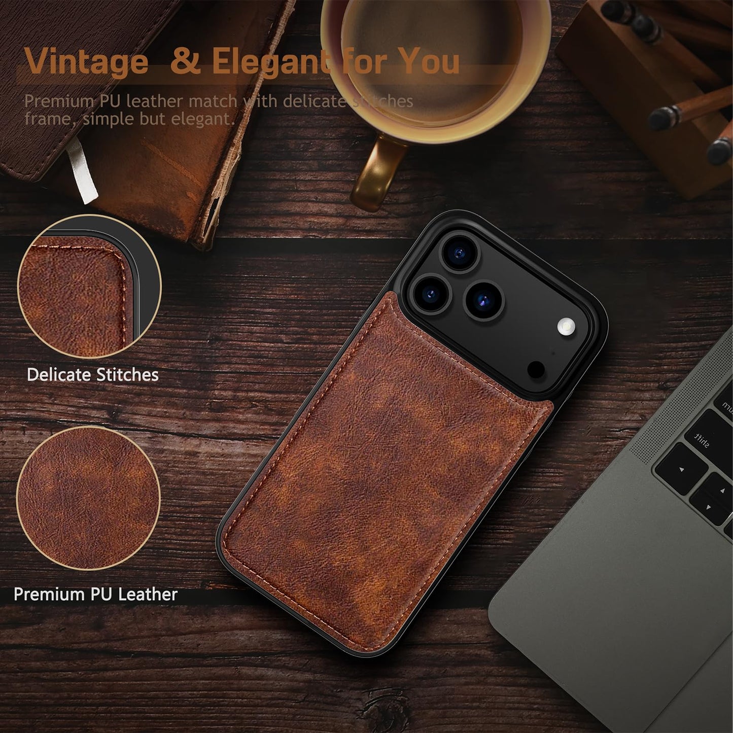 LOHASIC for iPhone 17 Pro Max Leather Case Compatible with MagSafe, Slim Luxury PU Non-Slip Grip Rugged Bumper Protective Cover Phone Case for iPhone 17 ProMax 6.9" 2025 - Brown