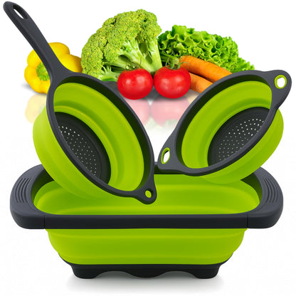 Small Collapsible Colander with Plastic Handles Round Silicone Kitchen Strainers Foldable Kitchen Strainer Perfect for Draining Pasta Vegetable and Fruit Green