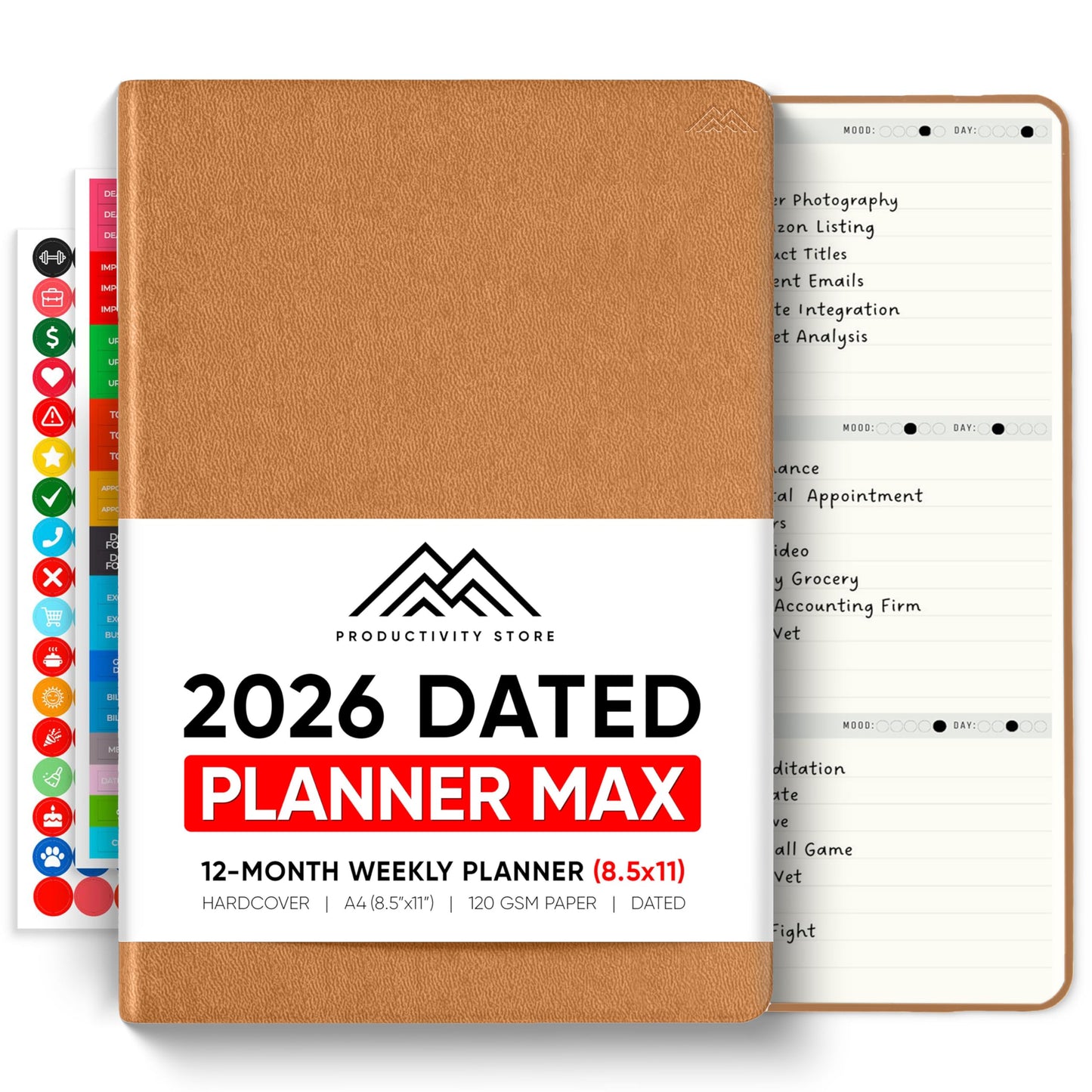 Dated, 2026 Planner, 8.5" x 11" - The Productivity Planner to Achieve Your 2026 Goals - Planner 2026-2027 by PRODUCTIVITY STORE (A4, BROWN)