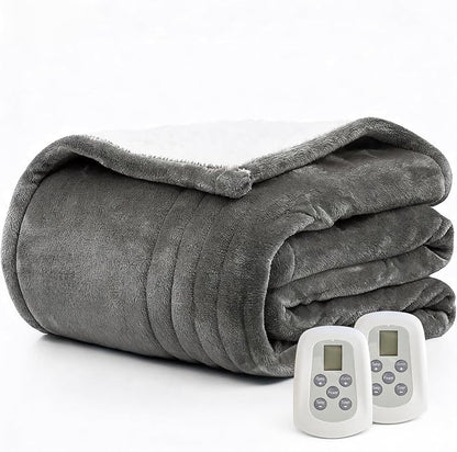 Heated Blanket Electric Blanket King 100"x90" Heating Blanket with Dual Control 10 Heat Levels & 10 Hours Auto-Off Overheat Protection Cozy Soft Flannel King Size Blanket Fast Heating Machine Washable