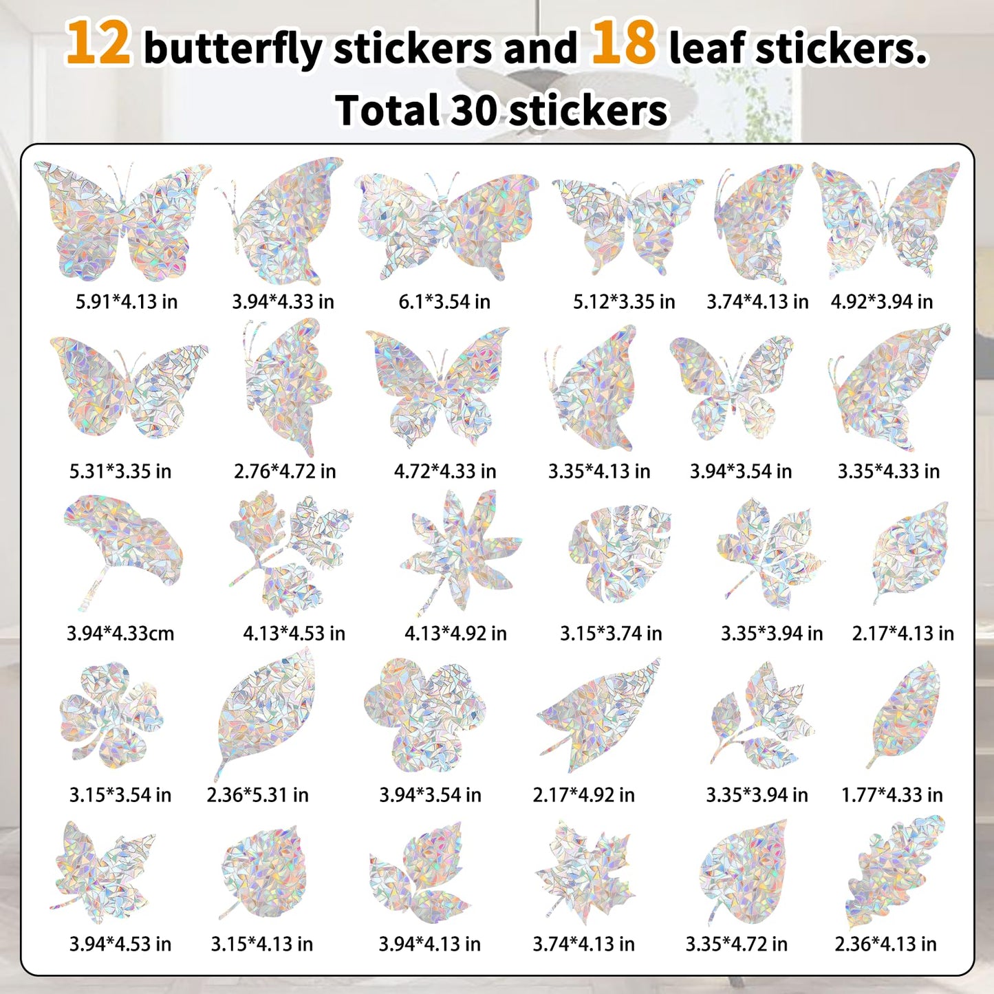 30 Anti Collision Window Decals for Bird Strike Prevention, Window Clings Suncatcher Stickers