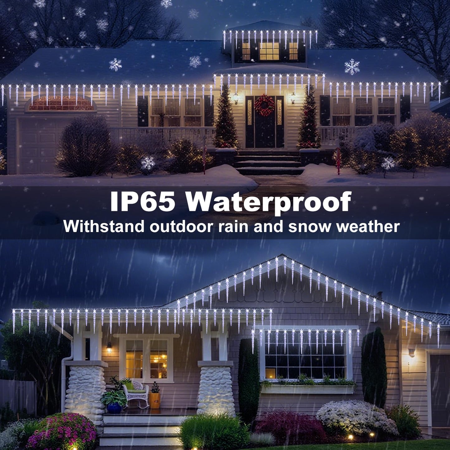 Christmas Icicle Lights Outdoor, 16.4FT Crystal String Light with 40 Ice Shaped Tubes with 8 Modes, Connectable Waterproof Hanging LED Christmas Lights Plug in for Eave Home Holiday Party Xmas Decor