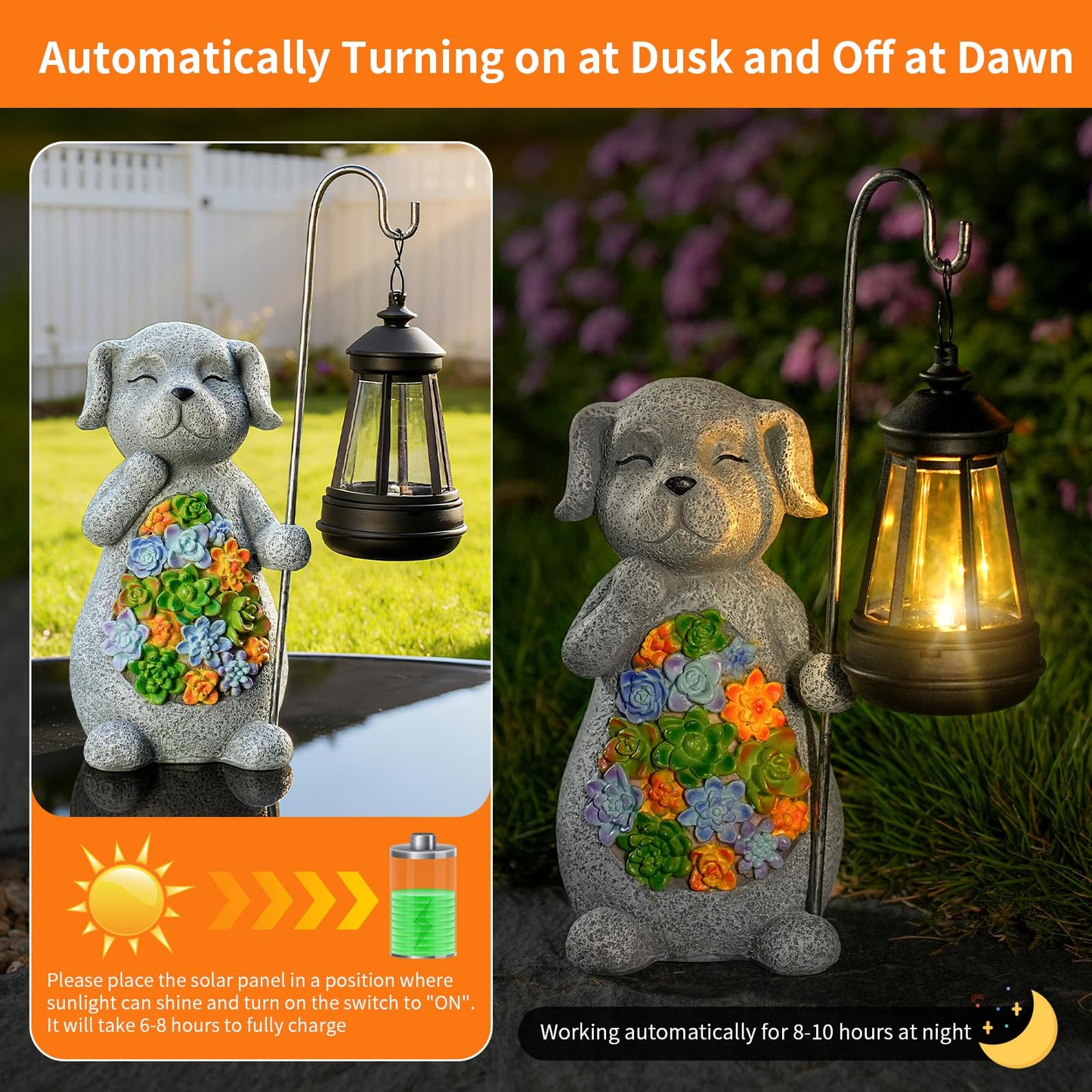 Solar Dog Garden Statue with Lantern – Waterproof Resin Outdoor Decor for Yard, Lawn, Flower Bed, Backyard, Front Yard, Patio, Balcony – Gift for Dog Lovers