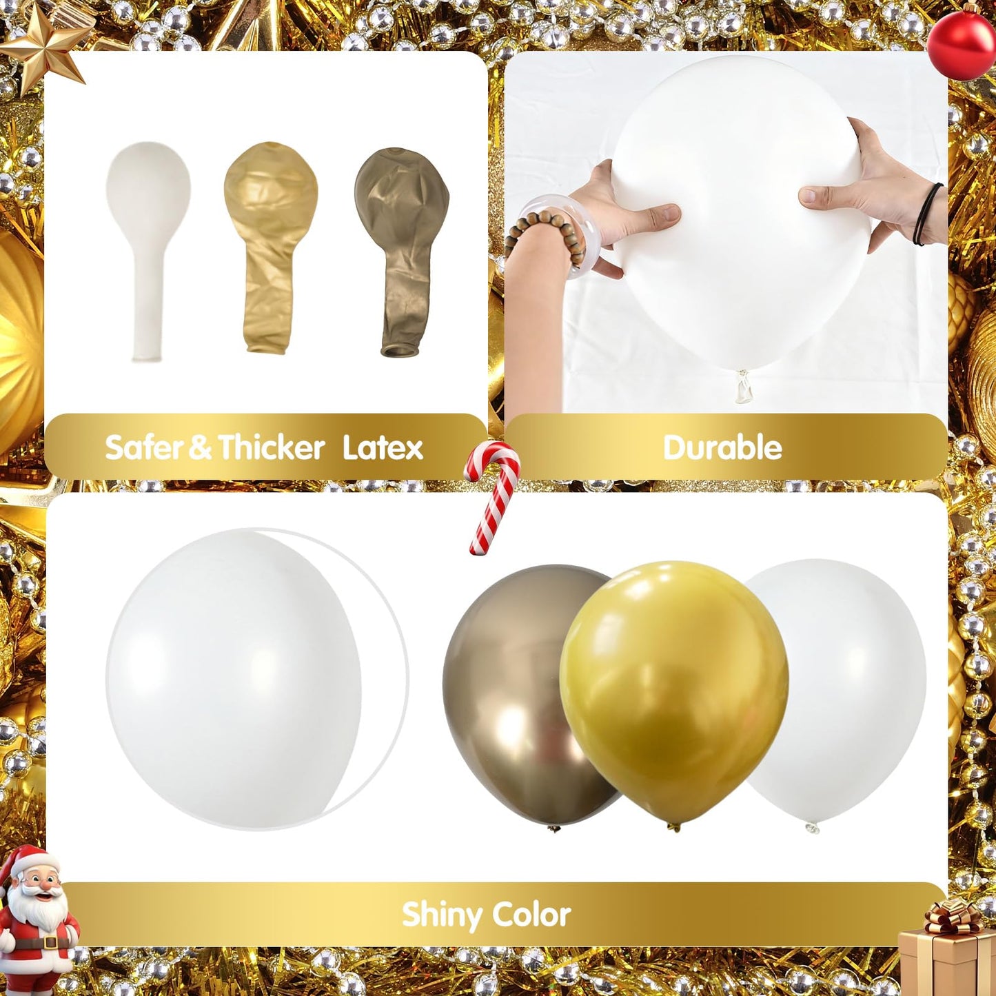 Christmas Party Decorations Xmas Balloon Arch Kit 121pcs White Gold Snowflakes Balloon with Metallic Light Gold Balloons Beige Gold Star Reindeer Deer Bell Foil Christmas Mylar Balloons for New Year