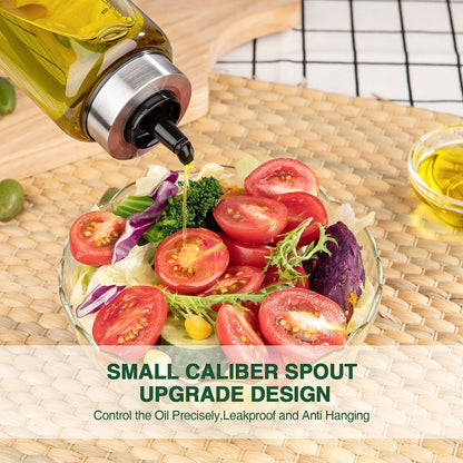 Oil Bottles Oil Dispenser for kitchen 17oz 2 Pack, Oil Container Kitchen Olive Oil Dispenser Bottle with Degree Scale, Glass Oil Dispenser Oil and Vinegar Dispenser Set for Kitchen, Air Fryer, BBQ