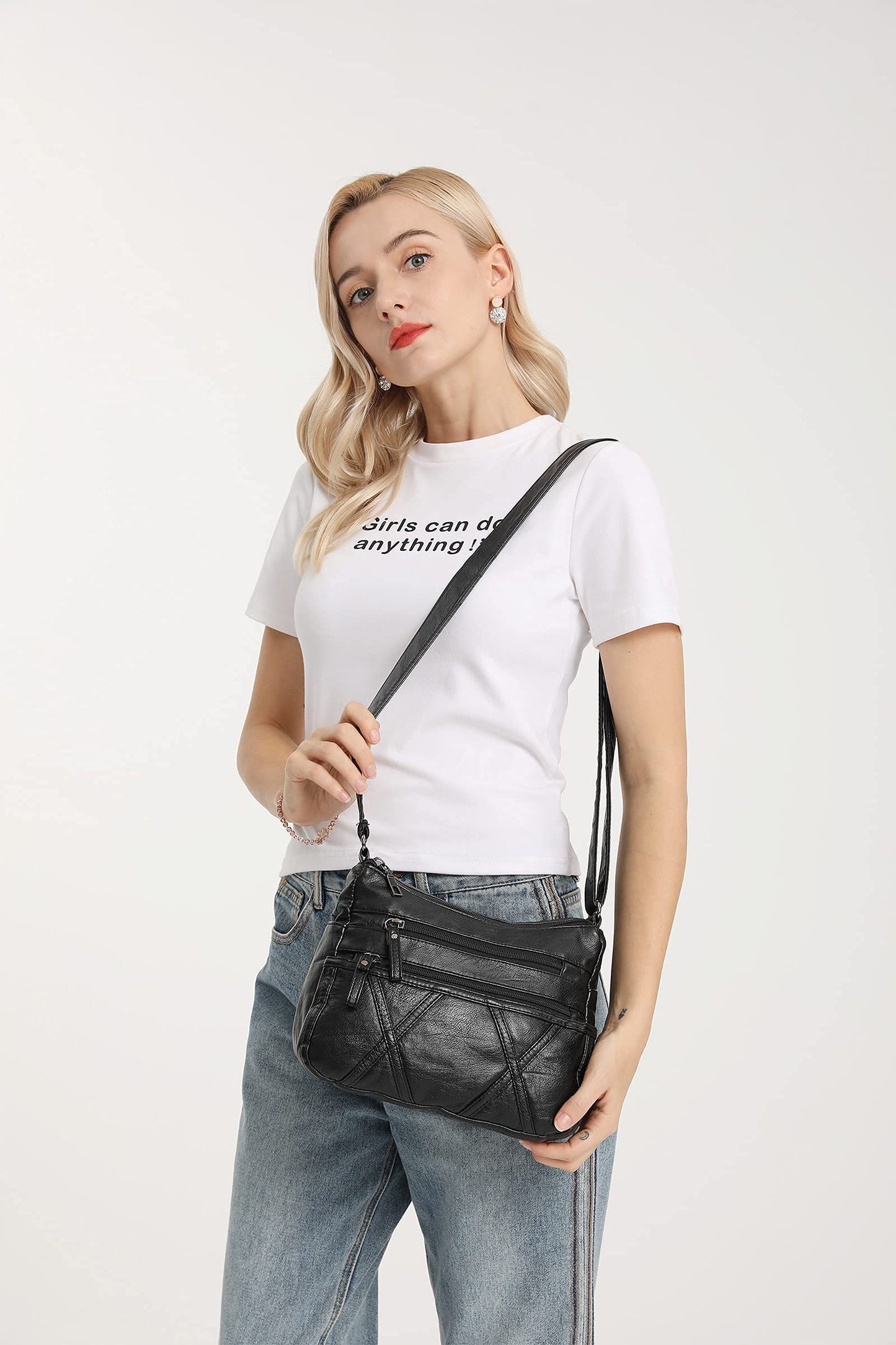 Gladdon Small Crossbody Bags for Women Leather Shoulder Purses Vegan Womens Cross body Bag Lightweight Black