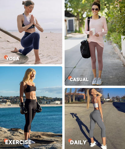 GAYHAY High Waisted Capri Leggings for Women - Soft Slim Yoga Pants for Running Cycling Workout B-Black