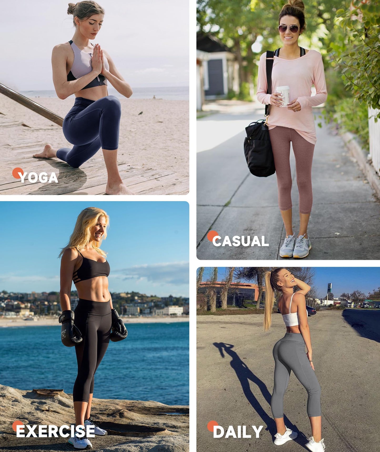 GAYHAY Capri Leggings for Women with Pockets - High Waisted Tummy Control Soft Yoga Pants for Workout Running Cycling Pink