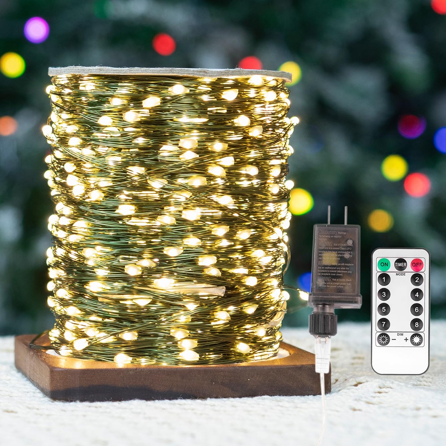 ZELUXDOT Fairy Lights Plug in,400FT 1200LEDs Waterproof Led String Lights,8 Modes Remote Twinkle Light for Outdoor Indoor Christmas Wedding Birthday Garden Party Decorations,Green Wire,Warm White