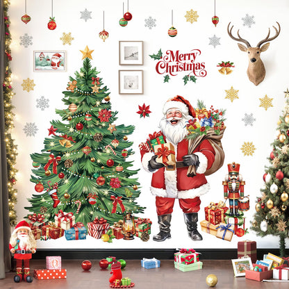 decalmile Extra Large Christmas Tree Window Wall Decals Santa Claus Wall Stickers Xmas Tree Snowflakes Window Clings Christmas Party Door Home Wall Decorations(XXL)