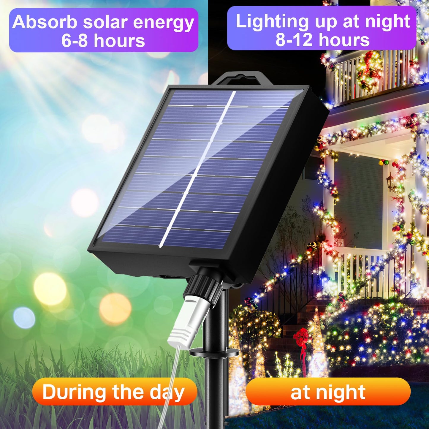 New Upgraded Solar Halloween String Lights Outdoor Waterproof, Solar & USB Rechargeable 19 Modes 2 Pack Total 144FT 400 LED Orange Halloween Lights for Yard Patio Garden Christmas Decorations, Orange