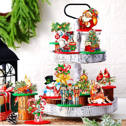 Yousoontic 12 Pcs Christmas Wooden Table Centerpieces Decorations Santa Claus Snowman Pine Tree Elk Nutcracker Wooden Signs Tabletop Centerpieces Home Decor for Xmas Holiday (Wonderful Christmas)