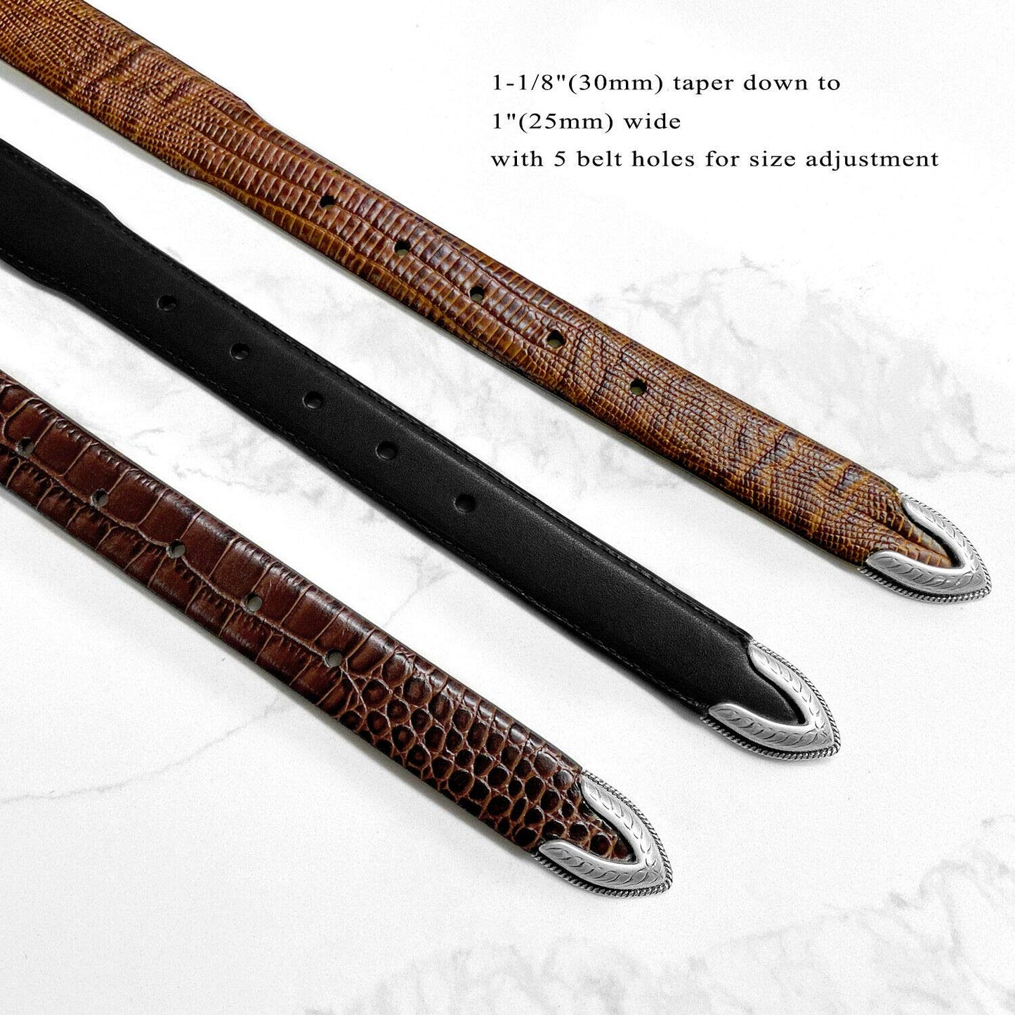 Belts.com Brenton_Genuine Full-Grain Cowhide Leather Dress Belt with Western Silver Plated Buckle Set (Smooth Black, 32)