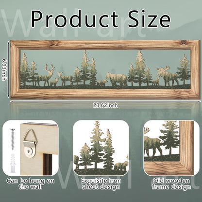 Wesiti Woodland Wildlife Wall Art 23.6 Inch Wood Frame Metal Rustic Forest Animal Wall Decor Farmhouse Lodge Cabin Picture Art Decor for Home Bedroom Living Room
