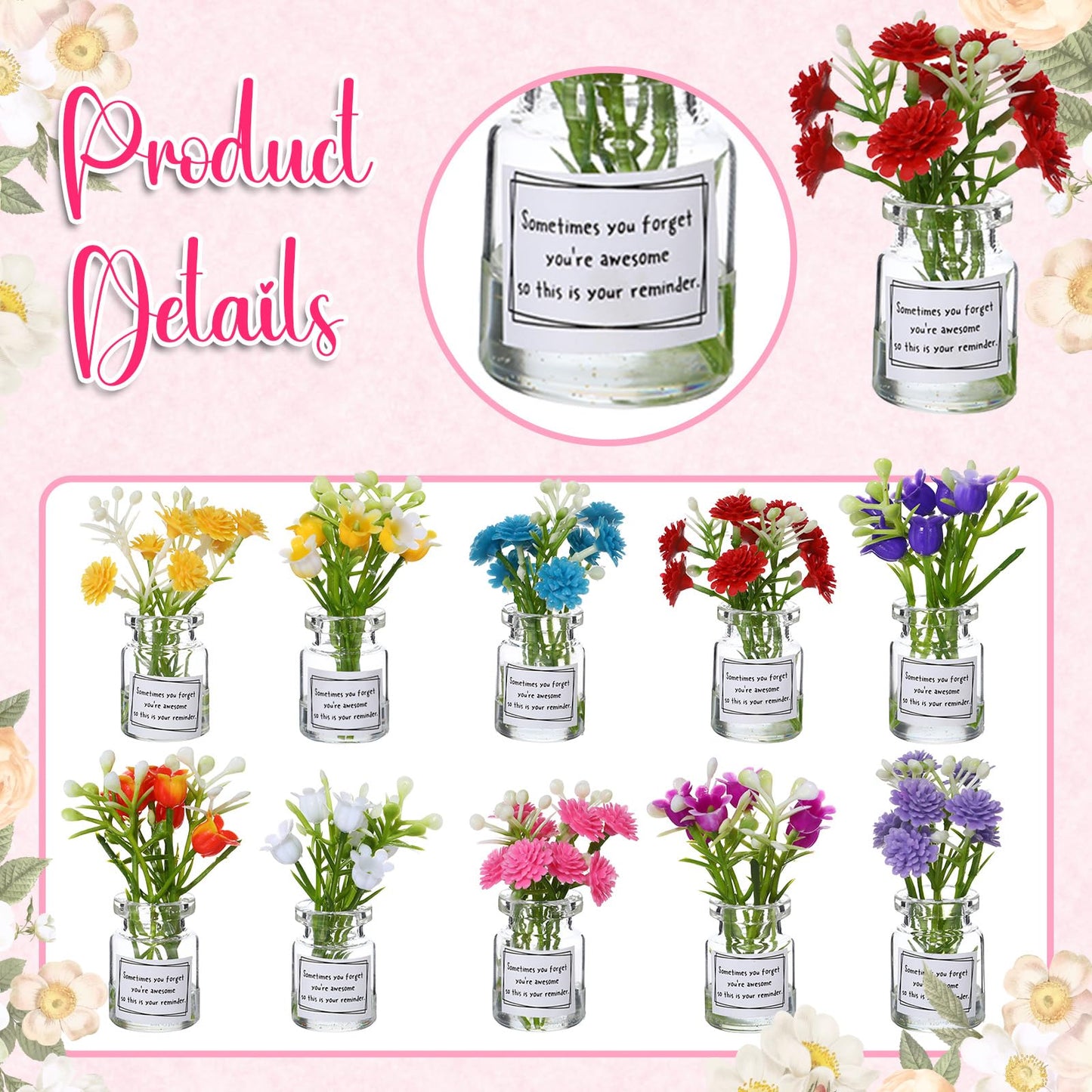 Xuhal 20 Sets Mothers Gift Set for Women Positive Mini Bud Vase with Flowers Positive Cards Motivational Office Desk Decor Gift for Mother Women Teacher Volunteer Employee Nurse Wedding