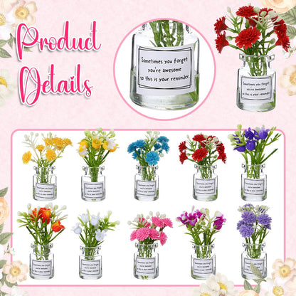 Xuhal 20 Sets Mothers Gift Set for Women Positive Mini Bud Vase with Flowers Positive Cards Motivational Office Desk Decor Gift for Mother Women Teacher Volunteer Employee Nurse Wedding