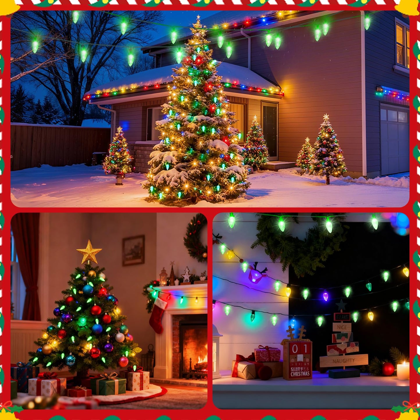 SUPHONOR C9 Christmas String Lights, Waterproof 33 FT 50 LED C9 Battery Operated Lights String & Timer, C9 Christmas Lights for Indoor Outdoor Home Yard Xmas Tree House Decorations (Green, 50 LED)