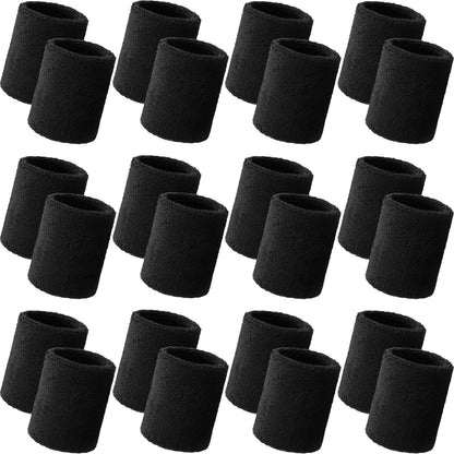 Bememo 24 Pcs Wrist Sweatbands Bulk Sports Wrist Bands for Men Women Breathable Athletic Tennis Wristbands Stretchy Absorbent Cotton Terry for Basketball, Baseball, Gym, Working Out(Black)