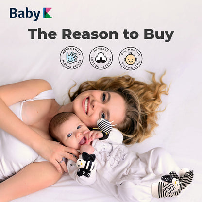 BABY K Baby Rattle Socks & Wrist Toys (Set E) - Newborn Toys for Baby Boy or Girl - Brain Development Infant Toys - Hand and Foot Rattles Suitable for 0-6, 6-12 Months Babies - Newborn Baby Gifts