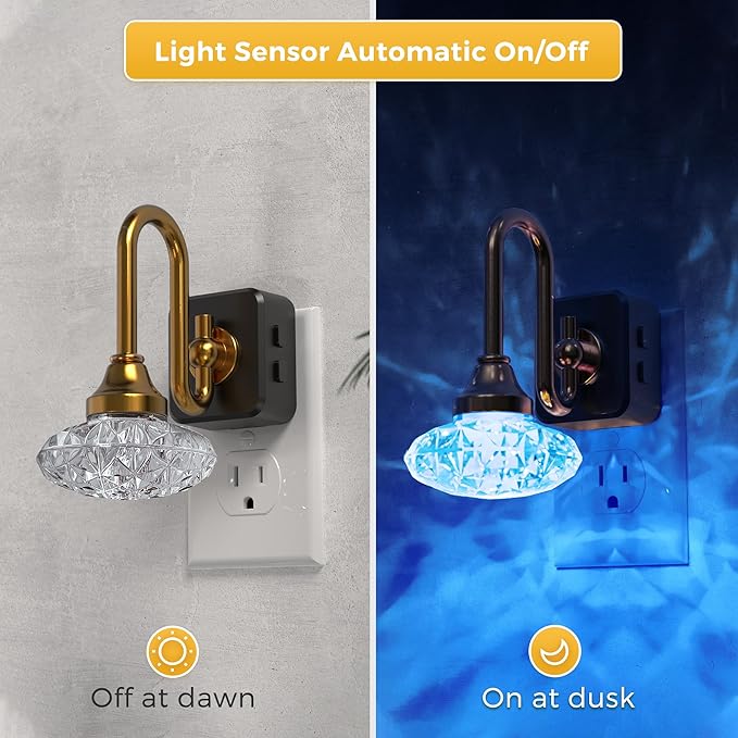 L LOHAS LED Night Lights Plug into Wall,2 Pack 10-Color Changing RGB Floral Night Lights, Dusk to Dawn,3 Brightness Levels,Rotatable Plug in Nightlight for Bedroom, Nursery, Hallway, Gift