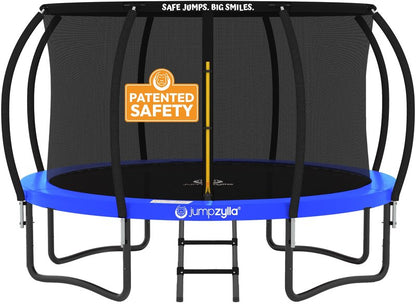 JUMPZYLLA Trampoline Outdoor 8FT 10FT 12FT 14FT 15FT 16FT with Enclosure and Ladder, ASTM Approved Recreational Trampoline for Kids and Adults, Anti-Rust Coated Frame (Blue, 15FT)
