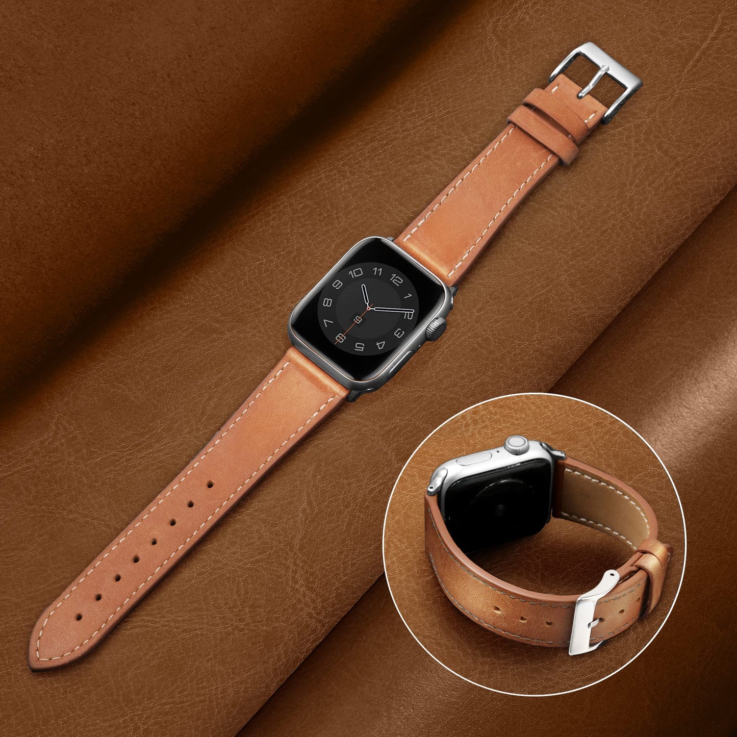 Marge Plus Compatible with Apple Watch Band Series 11/10(42mm), Series 9/8/7(41mm), SE 3/2/1(40mm), (Series 6/5/4(40mm), Series 3/2/1(38mm), Genuine Leather Bands Replacement Strap for iWatch, Women & Men