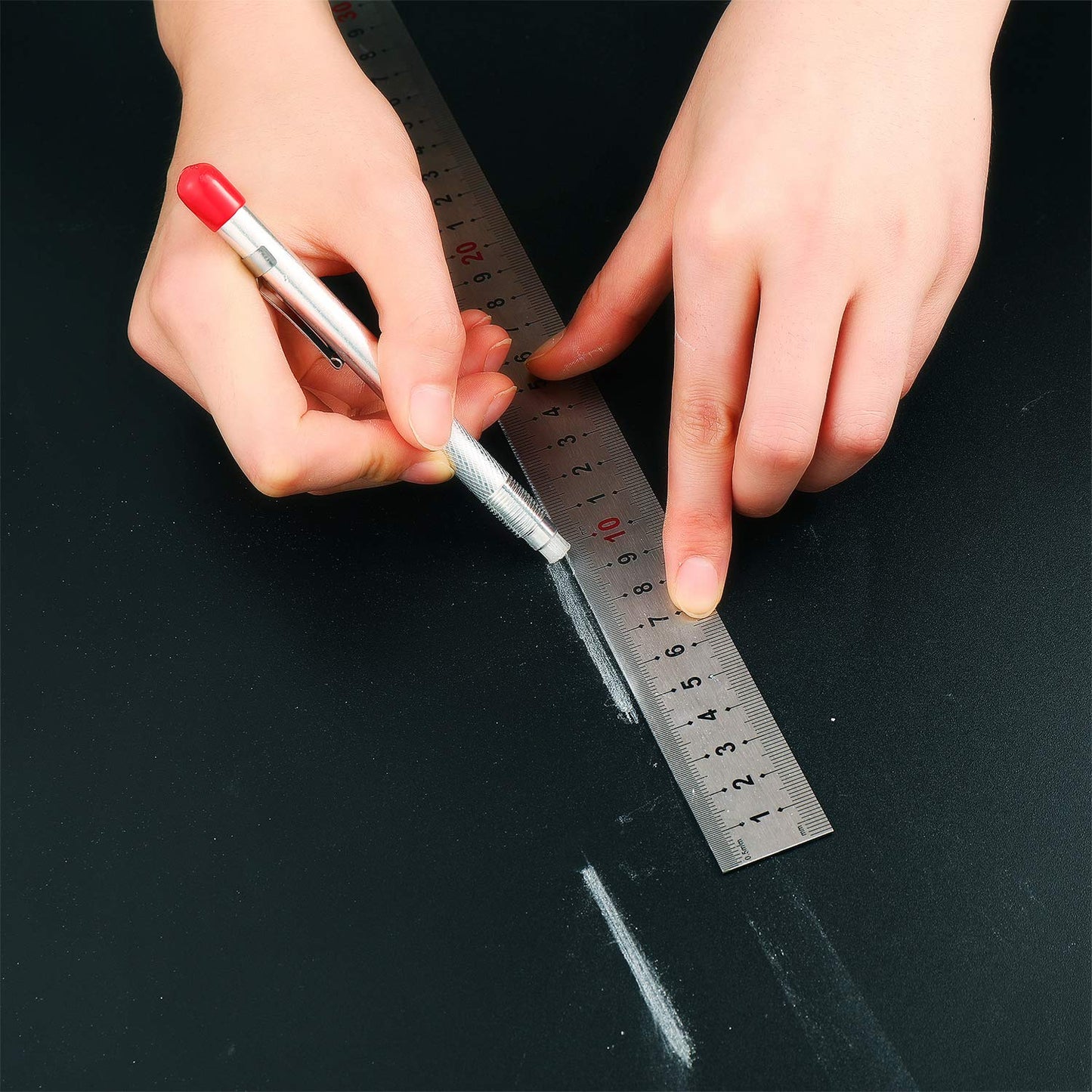 Mudder 2 Pieces Soapstone Pencil Holders Round Soapstone Marker Chalk Pencil with 12 Pieces Refills for Welding Tools and Markers Removable Markings on Metal, Aluminum, and Cast