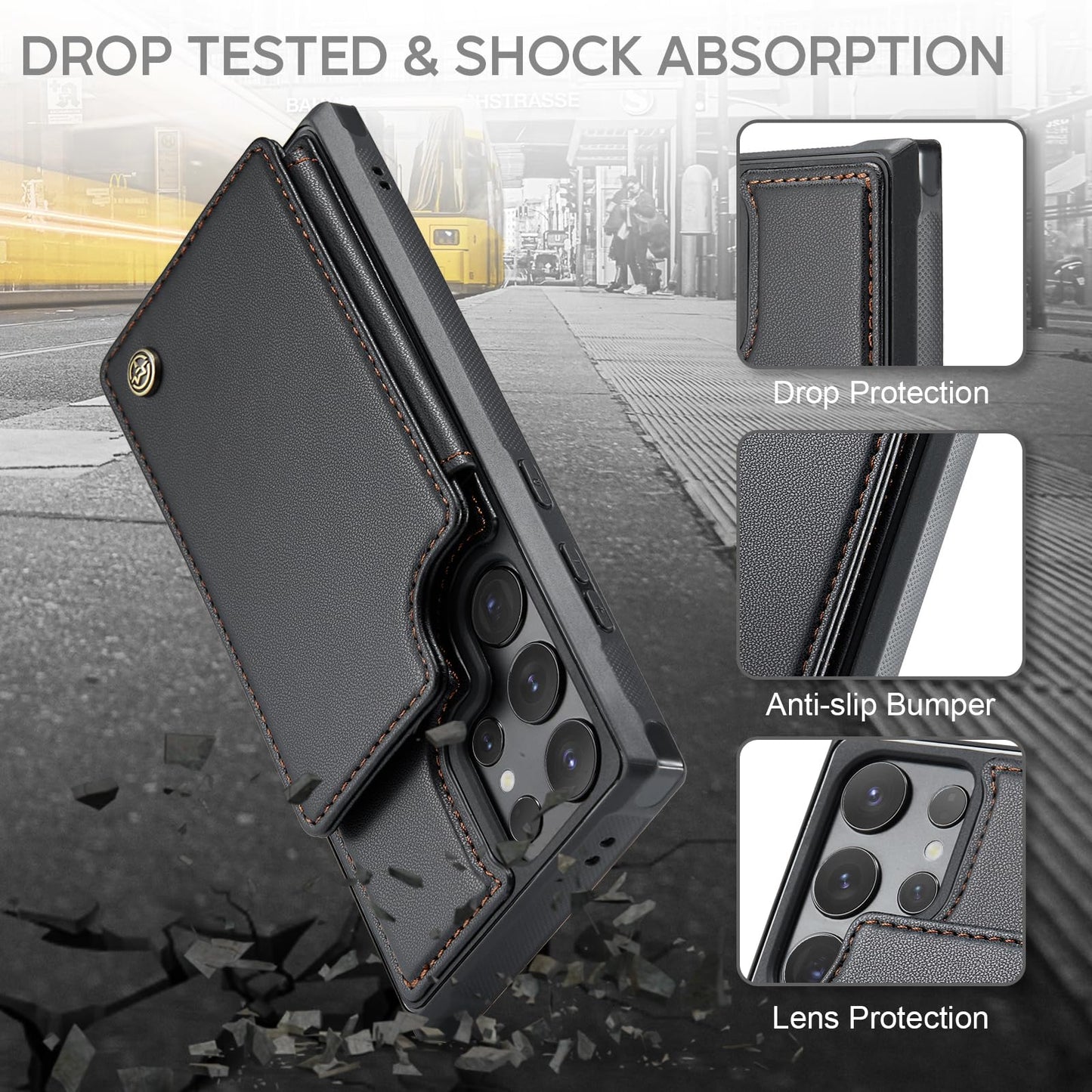 Vinich for Samsung Galaxy S24 Ultra Wallet Case with Card Holder, RFID Blocking Credit Slots Kickstand Shockproof Phone Cover Fit for Galaxy S24 Ultra 6.8" Black