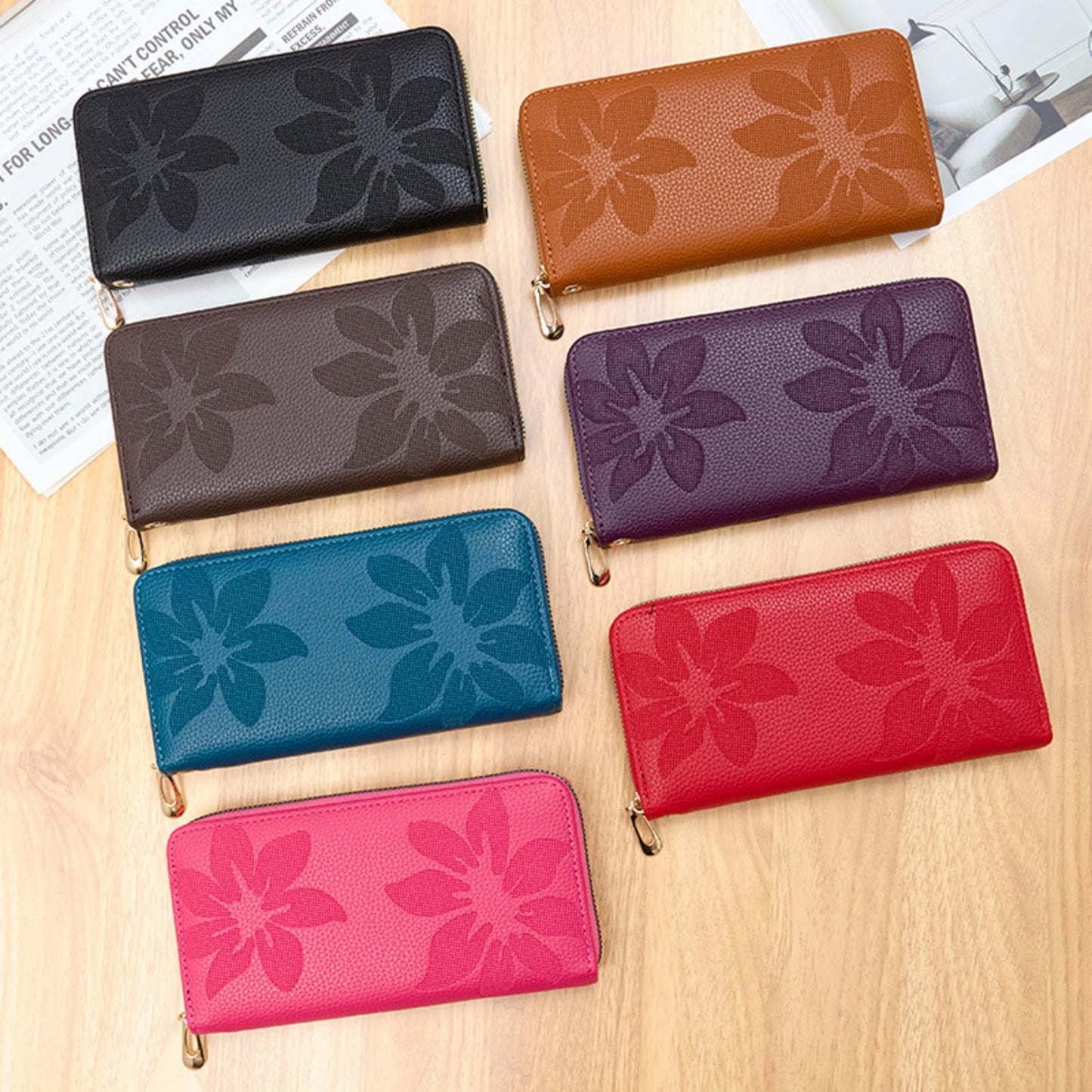Bakurok Womens Wallet RFID Wristlet Wallet for Women Zip Around Credit Card Holder Floral Leather Ladies Clutch Long Purse