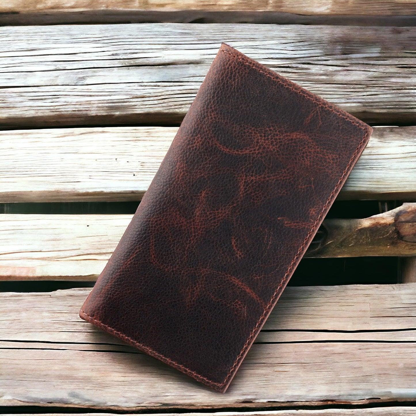 F&L CLASSIC Men's RFID Vintage Look Genuine Leather Long Bifold Wallet Checkbook Wallets,hard wax crunch,240-52