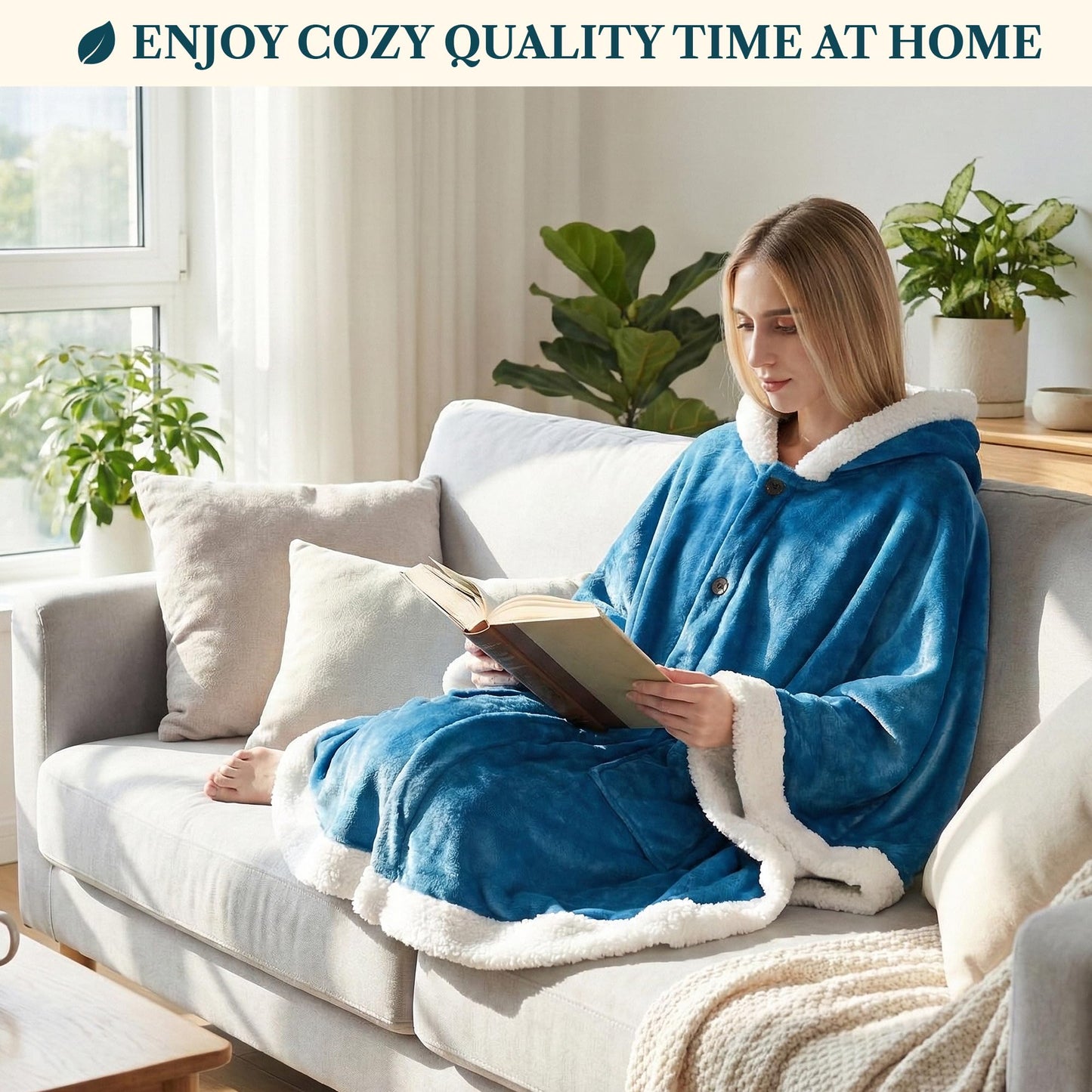 PAVILIA Hooded Blanket Poncho, Women Sherpa Fleece Shawl Wrap with Hood, Wearable Blanket Cozy Warm Poncho Cape Throw with Pockets, Gift for Elderly Mom, Turquoise Sea Blue