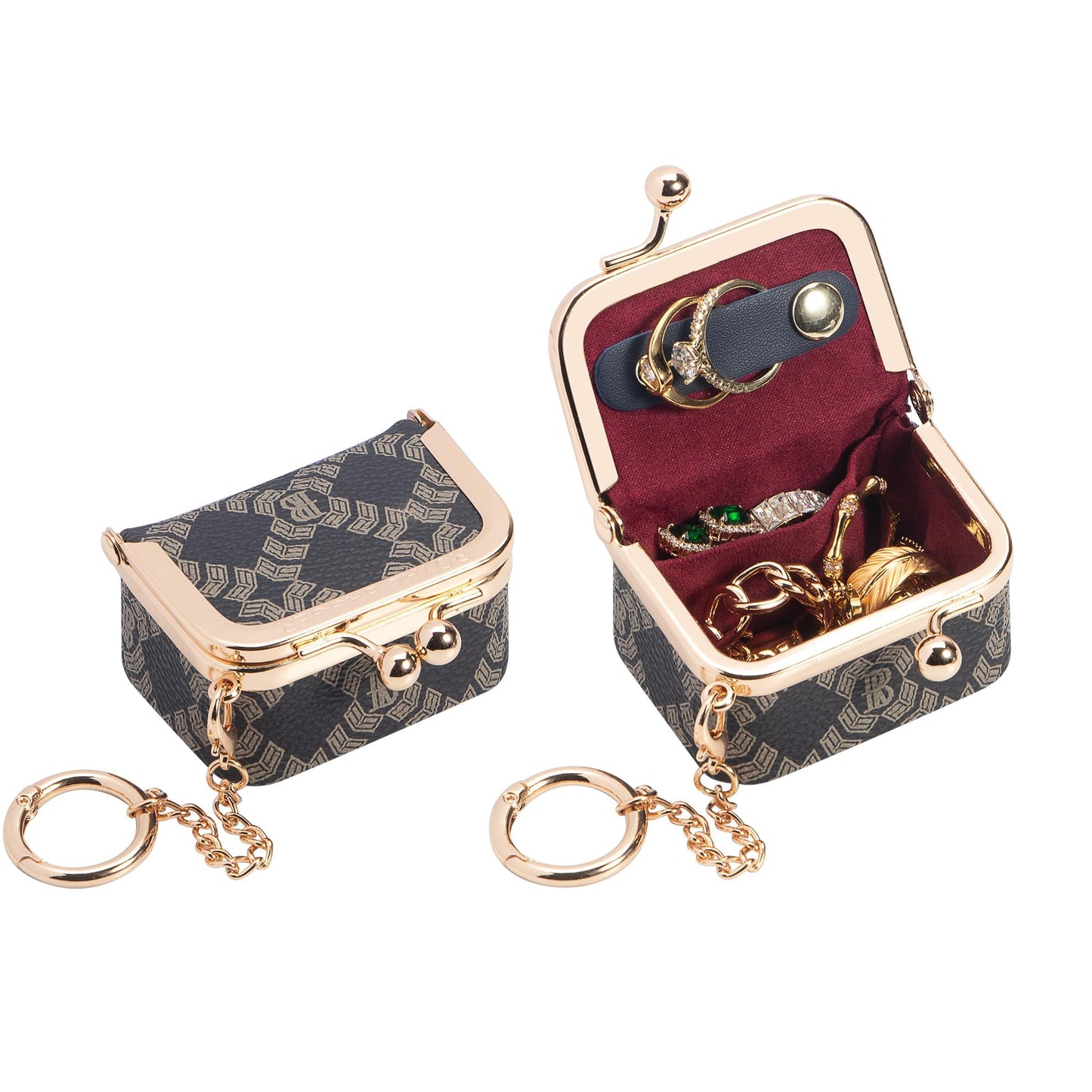Royal Bagger Genuine Cow Leather Mini Jewelry Box Women's Coin Purse Solid Color Kiss Lock Change Pouch Casual Style Small Storage Bag for Women 1894 (Dark Blue 6894)